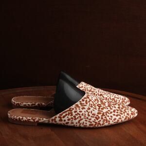 Madewell Mules Womens SZ 7 Brown Remi Mini Leopard Calf Hair Slip On Flat Shoes